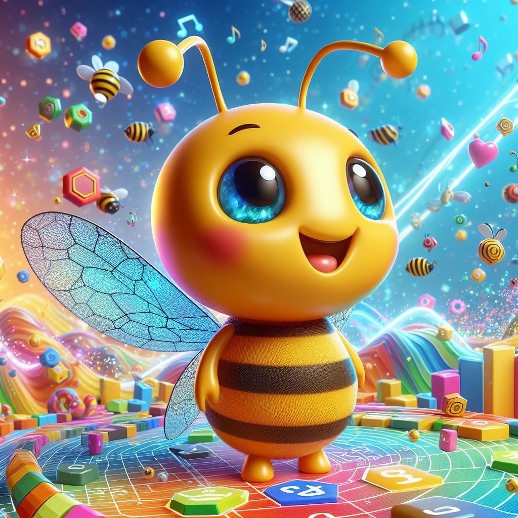 Smiling bee reflecting with icons representing mood, hydration, sleep, and habits—visualizing how to manage your happiness every day